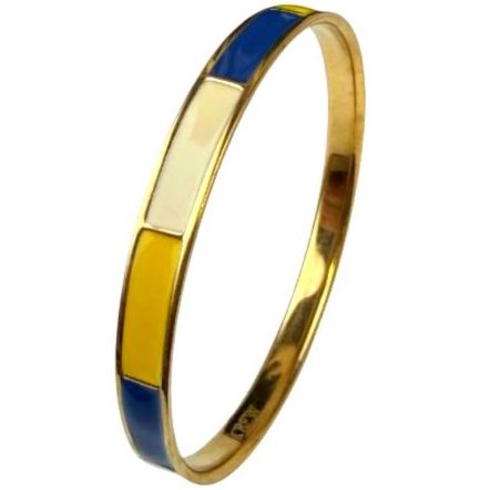 J. Crew Color Block Enamel Stacking Bangle Bracelet Gold Tone Navy Yellow Ivory